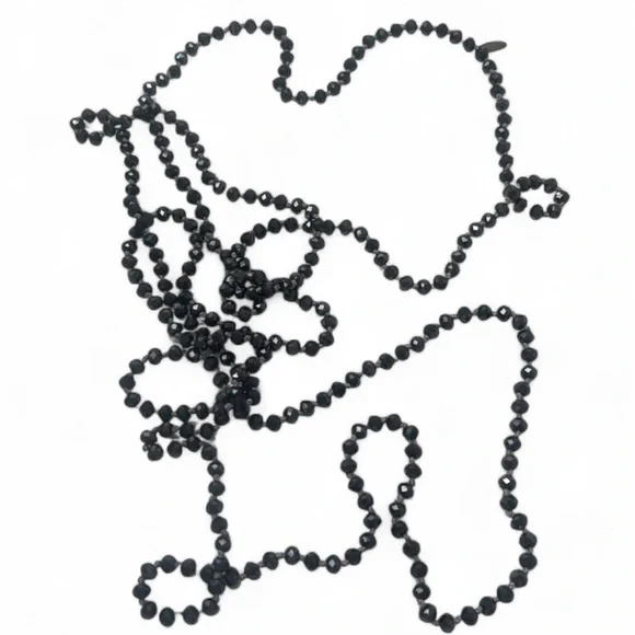 Natasha Long Black Beaded Statement Necklace - Picture 3 of 6